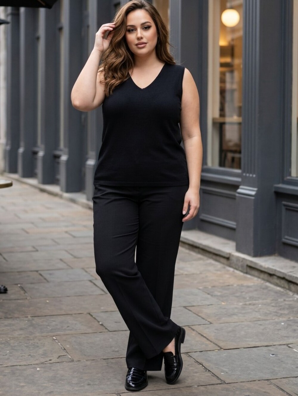 Dana Buchman Women Top Plus Size 2X Black Stretch VNeck Sleeveless Career Blouse